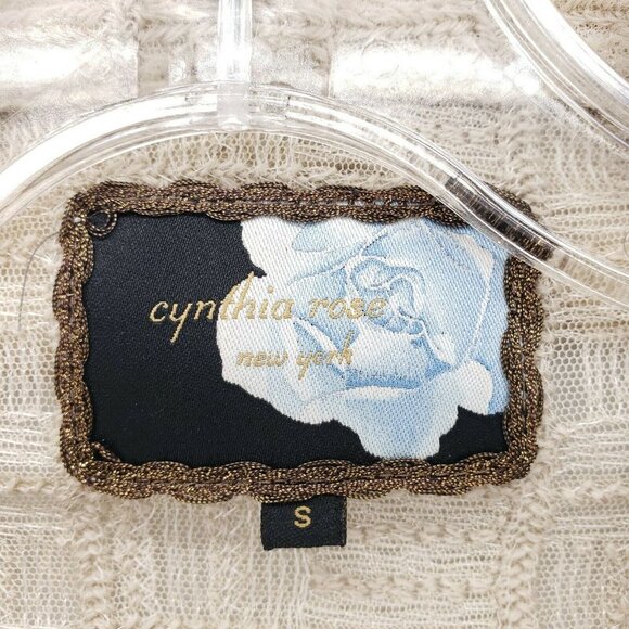 Cynthia Rose Beige Semi Sheer Lace Top Blouse Size SMALL Embroidered Rhinestone - Picture 5 of 7